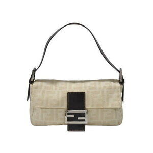 FENDI Mamma Bucket Hobo Shoulder Bag Zucchino Canvas Leather Beige
